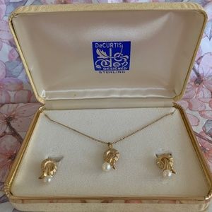 Decurtis signed sterling and 14K gold overlay, necklace and earrings